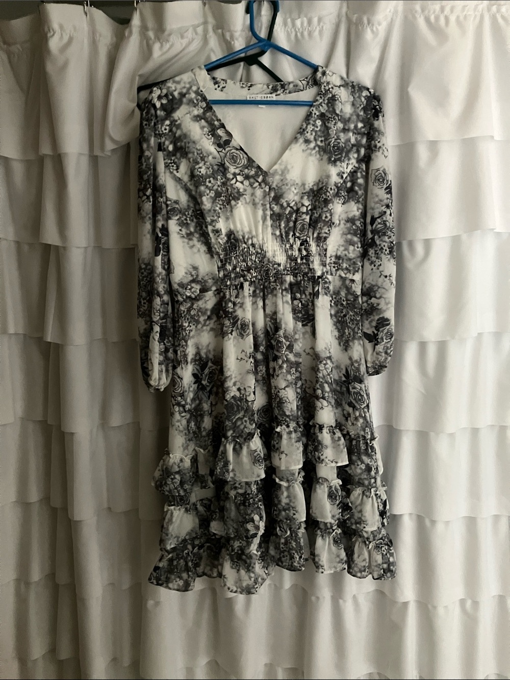 Baltic Born Black and White Floral V-Neck Ruffle Tiered Dress